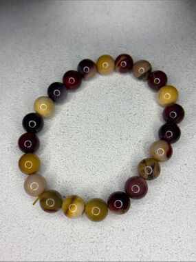 Multicolor Beaded Stretch Bracelet Mookite Jasper- Yellow & Burgundy